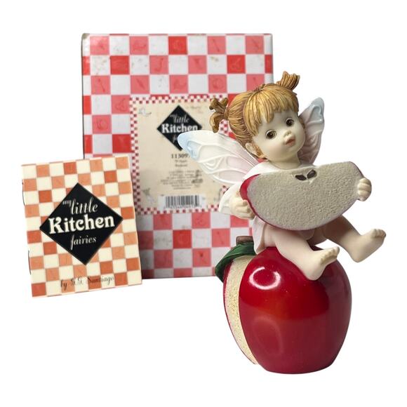NEW My Little Kitchen Fairies Red APPLE FAIRIE BOOKEND Fairy Girl Figurine BOX - Picture 1 of 8